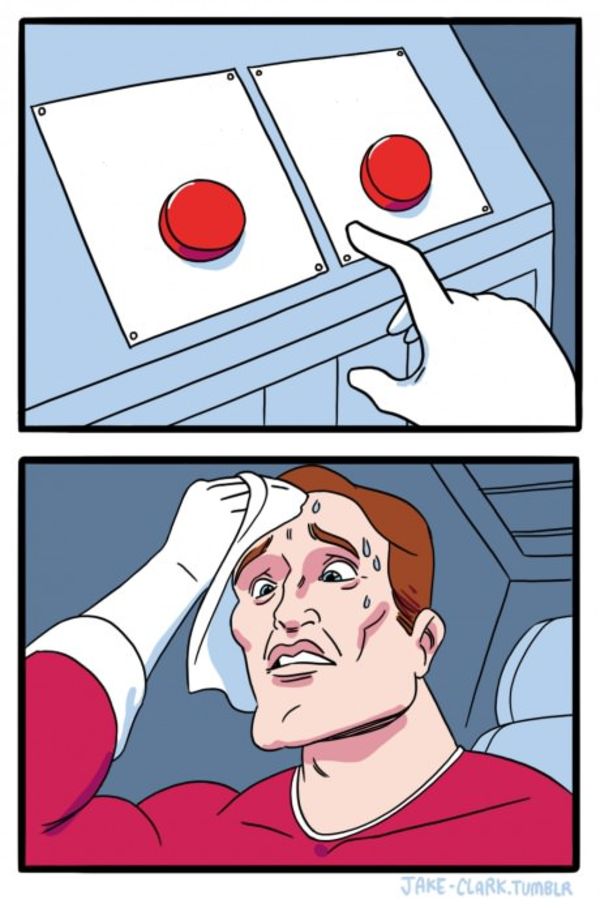 Two Buttons meme about David Donahue