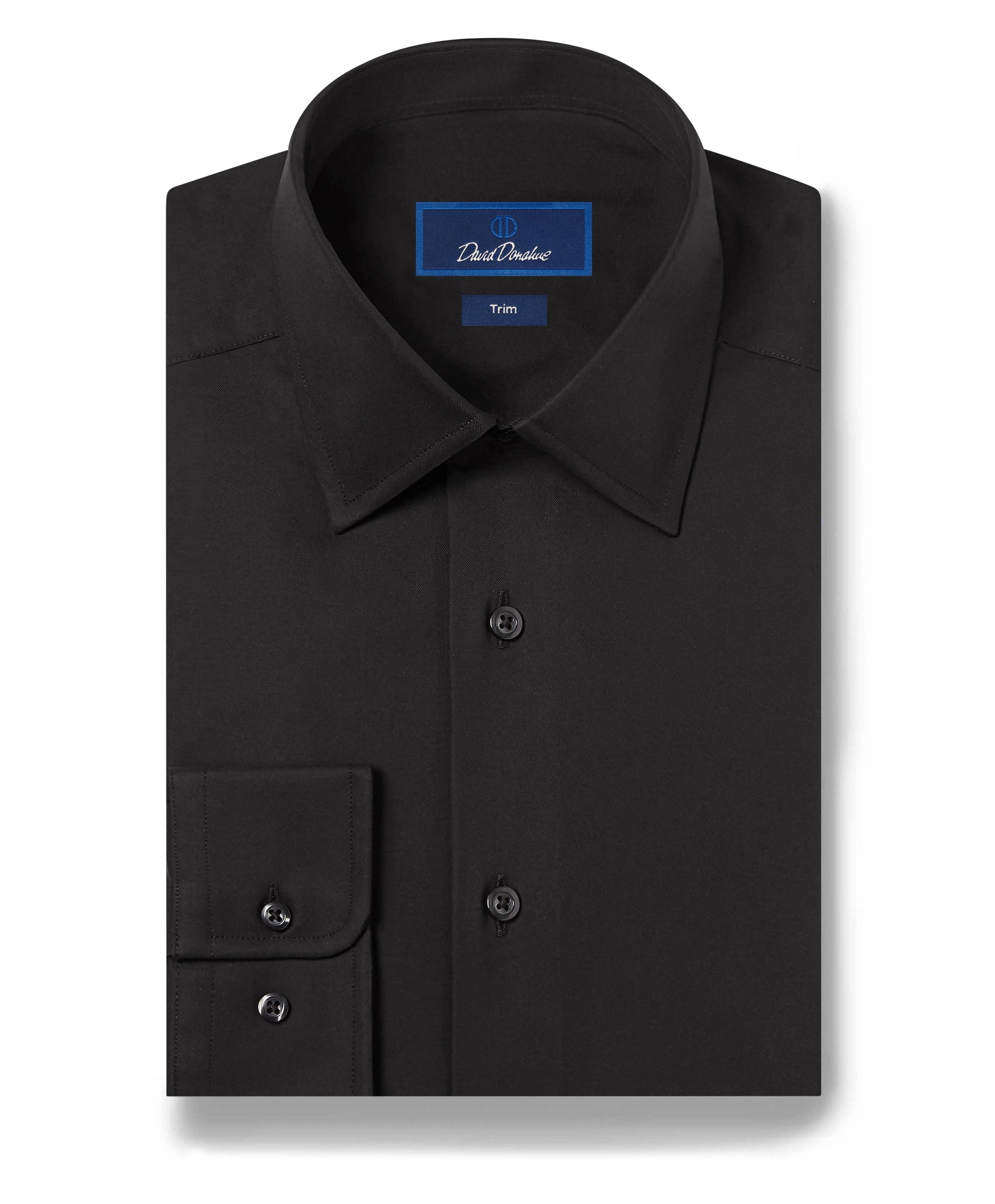 A black dress shirt laid flat